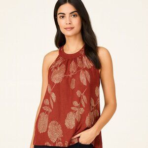 Anthropologie Feather Bone Rose with Gold Flower Halter Top - Size Small